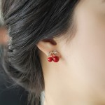 LNRRABC  Women Girl   Fashion Popular Charming  Rhinestone Red Cherry Ear Stud Earrings Gift