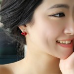 LNRRABC  Women Girl   Fashion Popular Charming  Rhinestone Red Cherry Ear Stud Earrings Gift