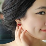 LNRRABC  Women Girl   Fashion Popular Charming  Rhinestone Red Cherry Ear Stud Earrings Gift