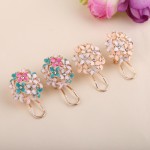 LNRRABC new Korean Four Leaf  cheap alloy Crystal  Floral Earrings  White/Black/Pink Free Shipping