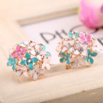 LNRRABC new Korean Four Leaf  cheap alloy Crystal  Floral Earrings  White/Black/Pink Free Shipping