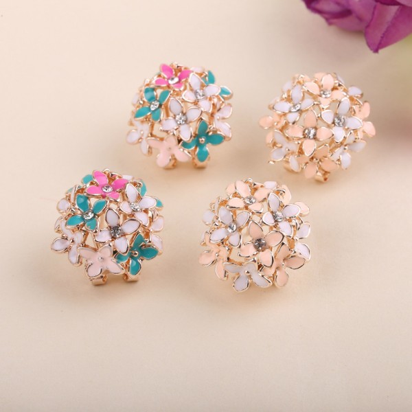 LNRRABC new Korean Four Leaf  cheap alloy Crystal  Floral Earrings  White/Black/Pink Free Shipping