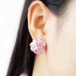 LNRRABC new Korean Four Leaf  cheap alloy Crystal  Floral Earrings  White/Black/Pink Free Shipping