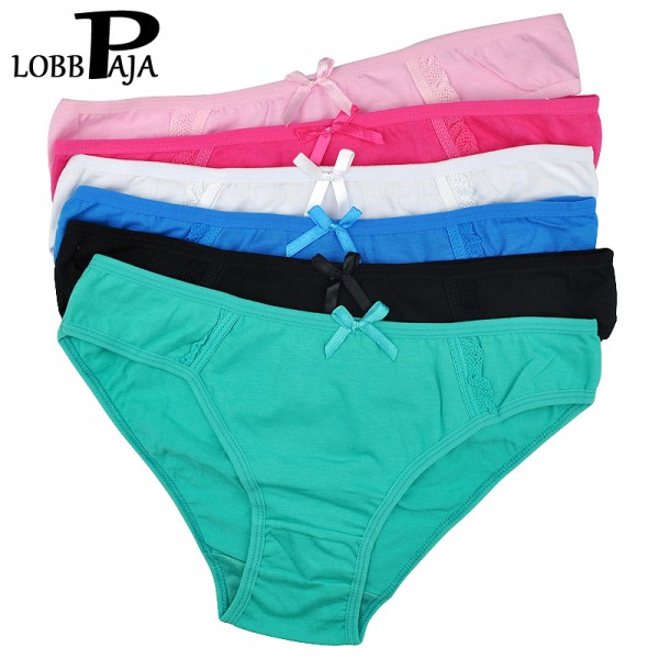 LOBBPAJA Brand Lot 5 pcs Woman Underwear Women's Cotton Briefs Solid Cute Bow Low-Rise Sexy Ladies Girls Panties Lingerie M L XL