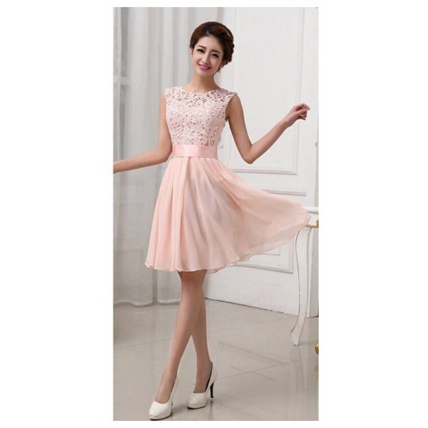 Lace Chiffon Patchwork Cute Princess Dress Summer Sleeveless Tank Dress Slim Elegant Short Prom Party Dress Robe MK096