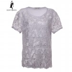 Lace female summer big yards short sleeve t-shirt style fashion plus fertilizer tops elastic cotton t-shirt female