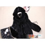 Ladies' Fashion Genuine Real Knitted Mink Fur Coat Jacket with Hoody Winter Women Fur Outerwear Coats 4XL 5XL VK0307