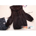 Ladies' Fashion Genuine Real Knitted Mink Fur Coat Jacket with Hoody Winter Women Fur Outerwear Coats 4XL 5XL VK0307