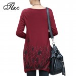 Lady Fashion Loose T-Shirts Large Size L-4XL New Autumn Flower Printed Women Casual Long Design Tees Shirts