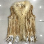 Lady Real Knitted Rabbit Fur Vest Waistcoat Raccoon Fur Collar Autumn Winter Women Fur Outerwear Female Gilet  Tassels VF1081