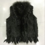 Lady Real Knitted Rabbit Fur Vest Waistcoat Raccoon Fur Collar Autumn Winter Women Fur Outerwear Female Gilet  Tassels VF1081