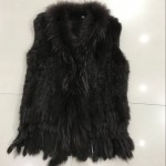 Lady Real Knitted Rabbit Fur Vest Waistcoat Raccoon Fur Collar Autumn Winter Women Fur Outerwear Female Gilet  Tassels VF1081