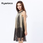 Lady Tank Ombre Draping Costume Metal Chain Neck Gradient Tassel Dresses Women Clothing 1920s Flapper Swing Fringe Mini Vestido