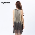 Lady Tank Ombre Draping Costume Metal Chain Neck Gradient Tassel Dresses Women Clothing 1920s Flapper Swing Fringe Mini Vestido