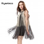 Lady Tank Ombre Draping Costume Metal Chain Neck Gradient Tassel Dresses Women Clothing 1920s Flapper Swing Fringe Mini Vestido