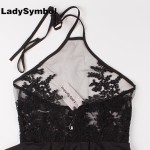 LadySymbol Elegant Black Summer Lace Casual Dress Women Halter Gauze Metallic Party Sexy Short Mini White Beach Dress Vestidos