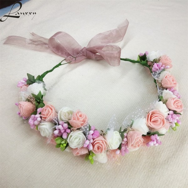 Lanxxy New Women Wedding Bridal Hair Bands Flowers Hair Accessories Floral Crown Girls Summer Headwear Fashion Headband