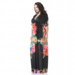 Large Sizes Women Dress Fashion New Chiffon Beach Holiday Long Dresses Sexy Deep V Neck Print Dresses Women's Slim Dress 7XL