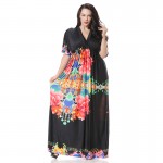 Large Sizes Women Dress Fashion New Chiffon Beach Holiday Long Dresses Sexy Deep V Neck Print Dresses Women's Slim Dress 7XL