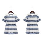 Large size new 2016 summer fashion women's dresses V-Neck short sleeve striped ladies dress women 2 color size XL~5XL