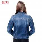 Leiji Fashion S 6XL 2016 Plus Size Women winter Solid Blue Cotton Denim Jacket Light Washed woman Collar Long Sleeve jeans Coats