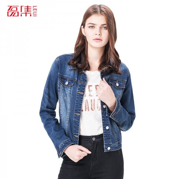 Leiji Fashion S 6XL 2016 Plus Size Women winter Solid Blue Cotton Denim Jacket Light Washed woman Collar Long Sleeve jeans Coats