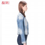 Leiji S 6XL 2016 Fashion Washed Collar Coats Plus Size Women Low Elastic Long Sleeve Blue Solid Cotton Loose Button Denim Jacket