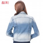 Leiji S 6XL 2016 Fashion Washed Collar Coats Plus Size Women Low Elastic Long Sleeve Blue Solid Cotton Loose Button Denim Jacket