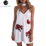 Lily Rosie Girl Off Shoulder Deep V Neck White Embroidery Mini Dress Women Summer Beach Sexy Backless Short Dresses Vestidos