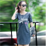 LinsDenim New Spring Casual Sexy Denim Dress Women Fashion Summer Letter Print Denim Dresses Short Sleeve Slim Brand Jeans Dress