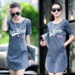 LinsDenim New Spring Casual Sexy Denim Dress Women Fashion Summer Letter Print Denim Dresses Short Sleeve Slim Brand Jeans Dress