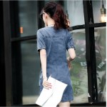 LinsDenim New Spring Casual Sexy Denim Dress Women Fashion Summer Letter Print Denim Dresses Short Sleeve Slim Brand Jeans Dress