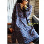 Literature Floral Print Casaual Dress Button O-neck Loose Irregular Dresses Vestidos 2017 New Autumn Cotton Linen Women Dress