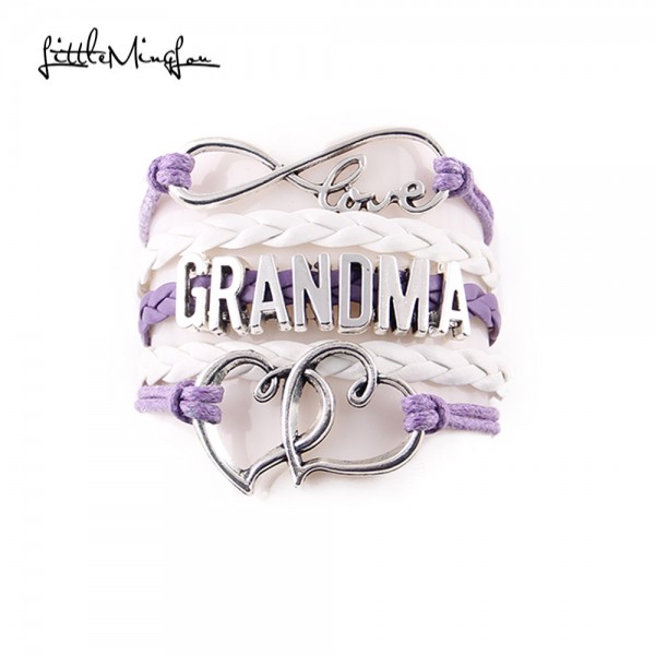 Little MingLou Infinity love mom grandma bracelet heart feet charm Bracelet for women Leather bracelets & bangles Drop Shipping