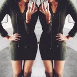 Long Sleeve Lace Up Casual Autumn Winter Mini Sweater Dress 2016 Sexy Casual Cotton Knitted V neck Elegant Women Bodycon Dress
