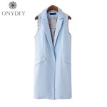 Long Vest Women Sleeveless Jacket Female Waistcoat Colete Feminino 2017 European Elegant Office Suits Blue Black Chalecos Mujer