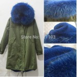 Long style winter warm coat Mrs Mr fur parka with big blue real fur collar coats winter outerwear