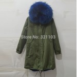 Long style winter warm coat Mrs Mr fur parka with big blue real fur collar coats winter outerwear