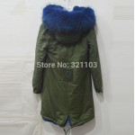 Long style winter warm coat Mrs Mr fur parka with big blue real fur collar coats winter outerwear