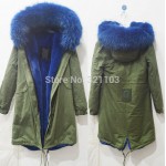 Long style winter warm coat Mrs Mr fur parka with big blue real fur collar coats winter outerwear