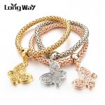 LongWay Butterfly Charm Bracelets For Women Christmas Gold Color Crystal Bracelets & Bangles Elastic Chain Jewelry SBR150161