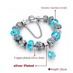 LongWay European Style Authentic Tibetan Silver Blue Crystal Charm Bracelet for Women Original DIY Beads Jewelry Christmas Gift