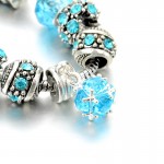 LongWay European Style Authentic Tibetan Silver Blue Crystal Charm Bracelet for Women Original DIY Beads Jewelry Christmas Gift