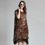 Loose Long Floral Printed Chiffon Dress Short Sleeve Summer Layered Midi Dresses Plus Size Women Clothing xl,2xl,3xl,4xl