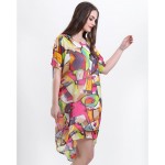 Loose Summer Chiffon Dress Colorful Printed Long Shirt Dress Geometric Graffiti Beach Dresses Loose Casual Women Clothing