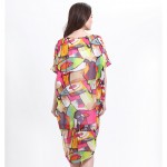 Loose Summer Chiffon Dress Colorful Printed Long Shirt Dress Geometric Graffiti Beach Dresses Loose Casual Women Clothing