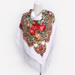 Luxury Brand for Woman Print Scarf Russian Ethnic Style Cotton Flower Pattern Tassel Winter Warm Square Blanket Scarf Shawl 