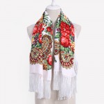 Luxury Brand for Woman Print Scarf Russian Ethnic Style Cotton Flower Pattern Tassel Winter Warm Square Blanket Scarf Shawl 