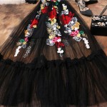 Luxury Dress New 2018 Summer Fashion Designer New Elegant Flower Embroidery Appliques Black Mesh Slim Women Vintage Long Dress