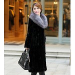 Luxury Genuine Real Piece Mink Fur Coat Jacket Fox Fur Collar Winter Women Fur Outerwear Coats Trench Overcoat 3XL 4XL X-Long